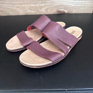 Sorel Women's Out N About Plus Slide Sandals Leather Elderberry Size 9.5